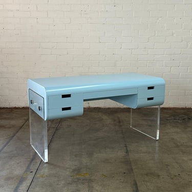 Lucite & Powder Blue Floating Executive Desk 