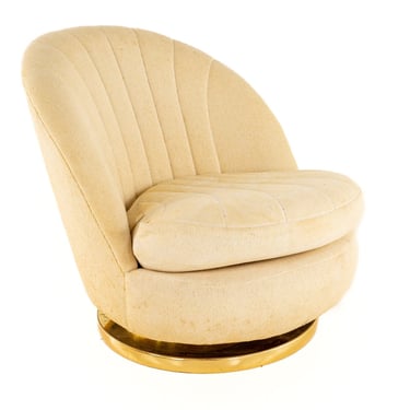 Milo Baughman for Thayer Coggin Mid Century Brass Base Swivel Lounge Chair - mcm 