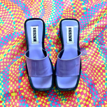 Vintage Purple Slip on Mules / Y2K Sandals / 80s Wedges / Size 8 / Free Shipping 