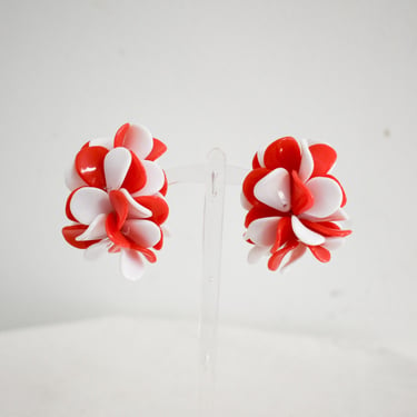 1960s Red and White Plastic Hoop Earrings 