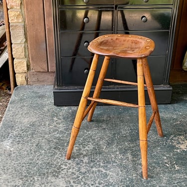 Old Altered Wooden Stool Vintage Mid-Century 24 High 