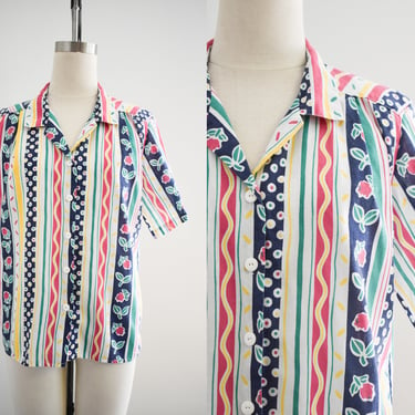 1980s Multi-Color Printed Blouse 