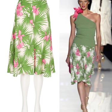 Céline 2004 S/S Runway Vintage Tropical Print Silk A-Line Skirt 