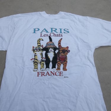 Vintage T-Shirt Paris Les Chats France Y2K 2000s Cat Tee Large 
