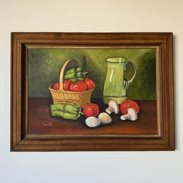 Vintage Daniells Still Life Vegetables Oil Painting, Framed 