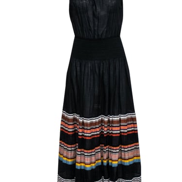 Tory Burch - Black &amp; Multicolor Striped Tiered Maxi Dress w/ Tied Straps Sz M