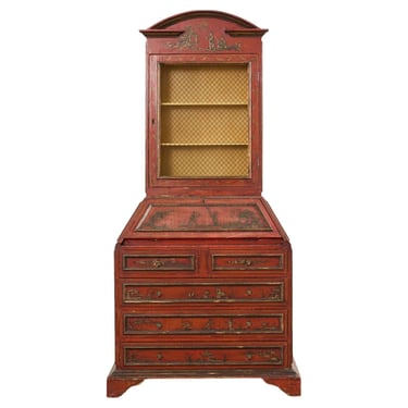 English George III Style Lacquered Chinoiserie Secretary Bookcase