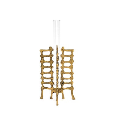 German Brutalist Brass and Glass Bud Vase