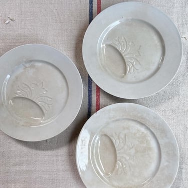 Beautiful antique French set of 3 teas stained ironstone asparagus plates-3TP 