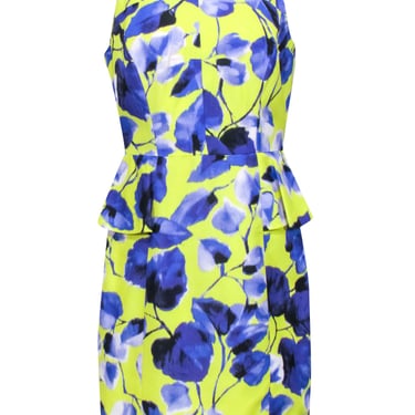 Milly - Lemon Yellow &amp; Indigo Floral Print Sleeveless Dress Sz 8