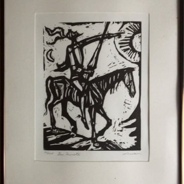 Irving Amen Don Quixote Modern Signed Woodcut 30/250 Framed 