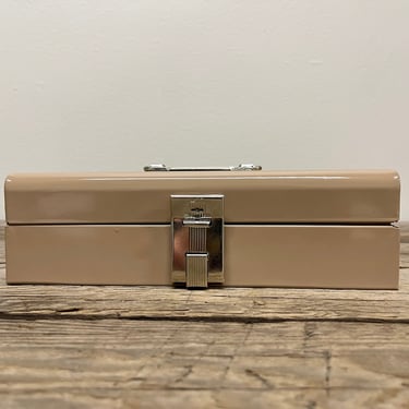 Tan Metal Cash Box with Tray | Lock and Handle | Industrial Box | Office Storage | Papers Cash Letters | Lock Box | 1960s Cash Box MINT 
