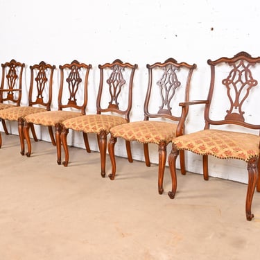 Romweber French Provincial Louis XV Carved Burl Wood Dining Chairs, Set of Six