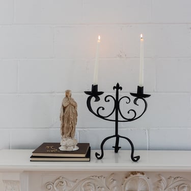 1940s French gothic wrought iron candelabra