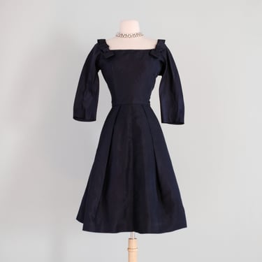 Vintage 1950's Midnight Blue Silk Taffeta Cocktail Dress by Marusia / S