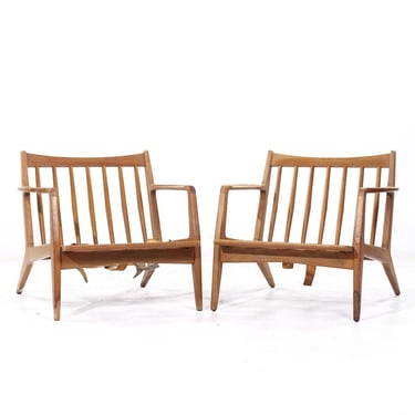 Lawrence Peabody Mid Century Walnut Lounge Chairs - Pair - mcm 