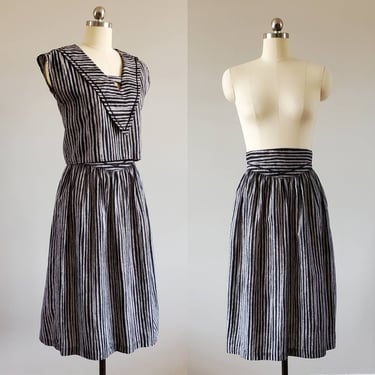 1980s Cotton Crop Top and High Waist Skirt Set 80s Dresses 80's Women's Vintage Size Small 