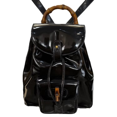 Tom Ford for Gucci 1994 Black Patent Mini Bamboo Handle Backpack