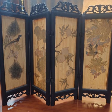 Antique Table Top Chinese Folding Screen Hand Painted 
