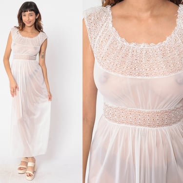 Off-White Lace Nightgown Sheer Slip Dress 70s Maxi Sexy Lingerie, Shop  Exile