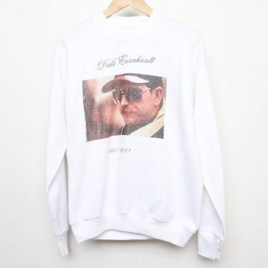 vintage NASCAR legend tribute sweatshirt DALE EARNHARDT oversize white photo sweatshirt -- size medium men's y2k sweatshirt 