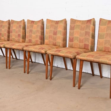Bert England for Johnson Furniture Mid-Century Modern Walnut Upholstered Dining Chairs, Set of Six