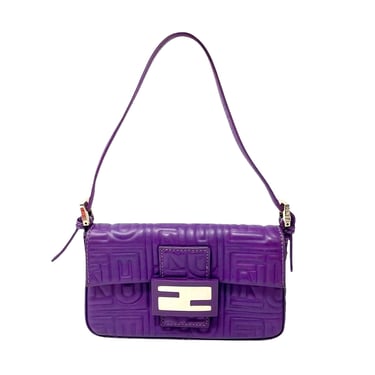 Fendi Purple Embossed Logo Mini Baguette Bag