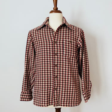 Vintage Navy / Sienna / Beige / Plaid / Flannel / Button Up Shirt / Butterfly Collar / Unisex / FREE SHIPPING 