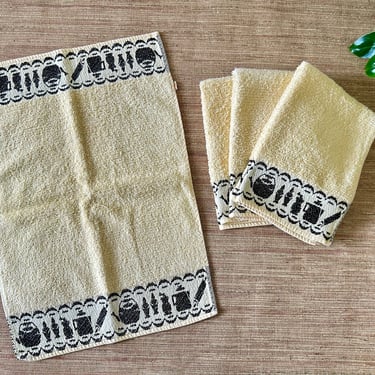 Vintage Calloway Hand Towels - Yellow & Black - Set of 4 