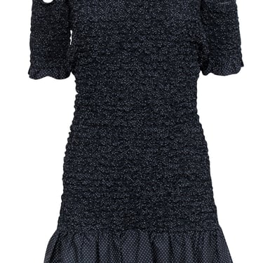Petersyn - Black Polka Dot Smocked Off The Shoulder Mini Dress Sz M