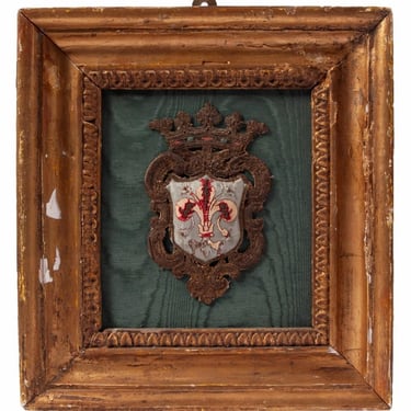 Antique European Needlepoint Royal Coat Of Arms in Giltwood Frame - Probably Italian 18th Century or Earlier 