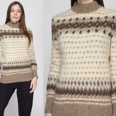 XS-Sm 70s Icelandic Fair Isle Sweater | Vintage Nordic Lopi Lopapeysa Hand Knit Wool Pullover Jumper 