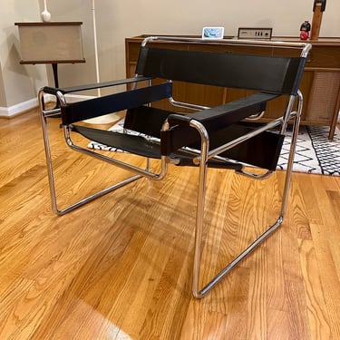 Authentic Knoll Marcel Breuer Wassily B3 Chair Black Leather - Labeled 