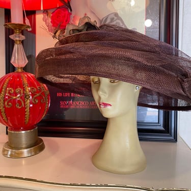 1980s brown straw wide brim hat deadstock marzi Neiman marcus kentucky derby 