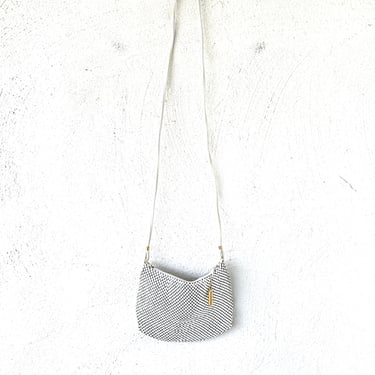 Vintage 70s Disco Metallic Mesh Shoulder Bag White Glam Purse 