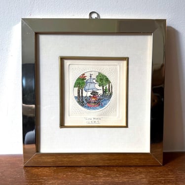 Vintage Original Guillermo Silva Santamaria Luna Nueva Color Etching J6 | Pencil Signed Embossed Paper Silver Frame | Art Wall Hanging Decor 