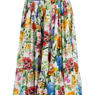 Dolce & Gabbana Maxi Skirt With High Waist In White Cotton Floral For Spring Summer Women