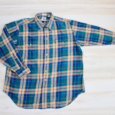 Vintage 80s Woolrich Flannel Shirt, 1980s Button Down Shirt, Plaid, Outdoors, Hiking, Camping 