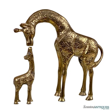 Vintage Traditional Brass African Giraffe & Calf Sculpture - Set of 2