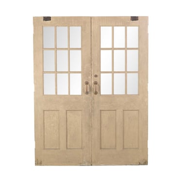 Antique 9 Lite Painted Oak Commercial Double Doors 84 x 64