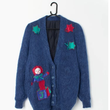 Vintage Jack in the box mohair cardigan in electric blue - Medium / Large 