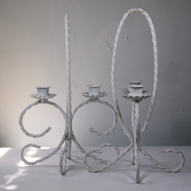 Twisted White Metal Candle Holders – Set of 2