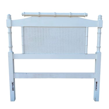 Faux Bamboo Twin Headboard - Vintage White Coastal Rattan Wicker Bedroom Furniture 