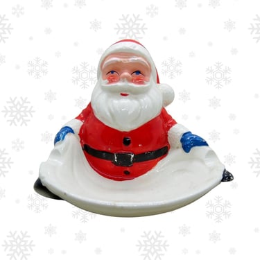 Vintage Santa Trinket Dish - Retro Christmas Ceramic Bowl - Soap Ashtray Etc - 1950s 1960s Era - Made in Japan 