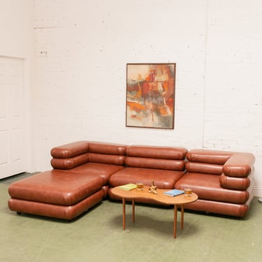 Elodie 4 Piece Modular Sectional in Saddle Brown Leather