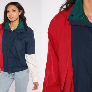 90s Windbreaker Color Block Jacket Red White Navy Blue Zip Up Jacket Retro Bomber Basic Sporty Green Colorblock Vintage 1990s Small S 