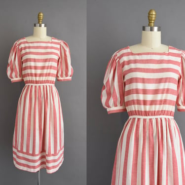 1980s Vintage Bold Stripe Print Dress | Small 