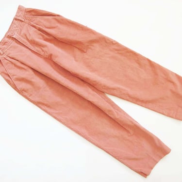 Vintage 80s Dusty Rose Pink Corduroy Pants 24 XS -  Pleated High Waist Trousers - Preppy Academia Cord Tapered Leg 