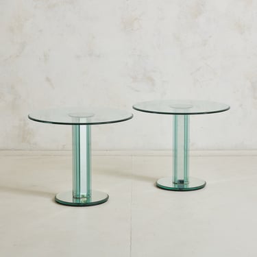 Pair of Glass Top Mirrored Side Tables Attributed to Luigi Massoni for Gallotti &amp; Radice, Italy 1980