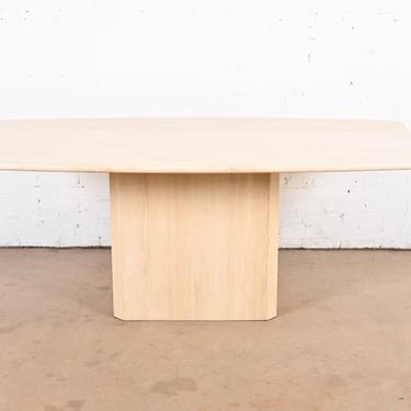 Modern Italian Travertine Pedestal Dining Table, Circa 1970s